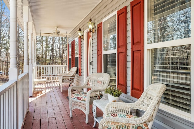 wooden terrace with ceiling fan