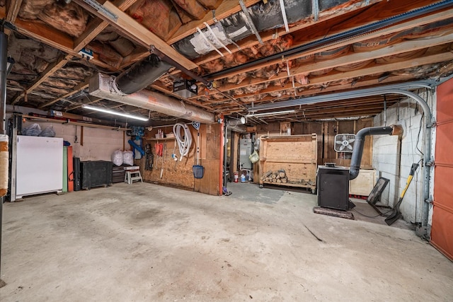 basement with fridge