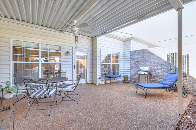 view of patio / terrace featuring area for grilling and ceiling fan