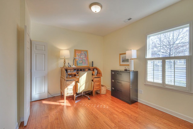 office area featuring light hardwood / wood-style flooring