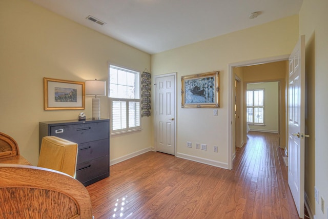 interior space with light hardwood / wood-style floors