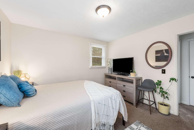 bedroom with carpet and a textured ceiling