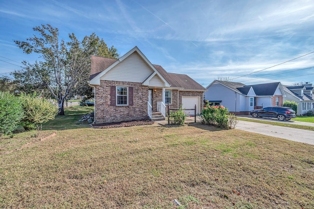 view of front of home with a garage and a front lawn