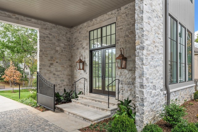 doorway to property featuring french doors