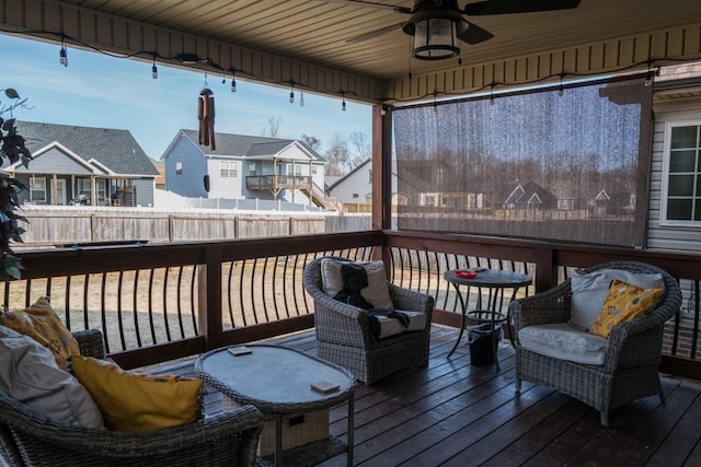 wooden terrace with ceiling fan