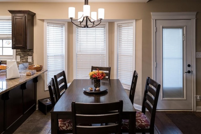 dining room featuring a healthy amount of sunlight and a chandelier