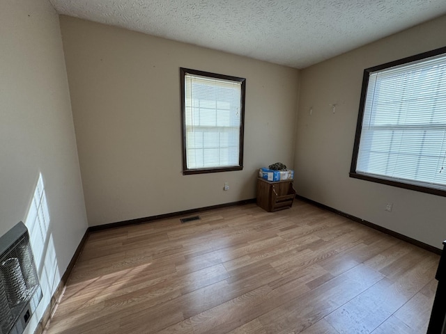 empty room featuring light hardwood / wood-style floors, a textured ceiling, and a wealth of natural light