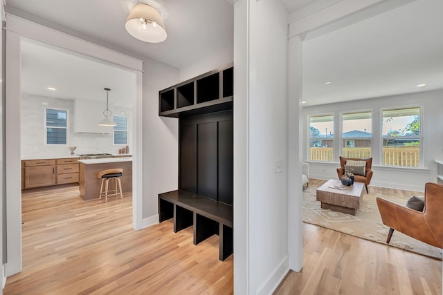 mudroom featuring light wood-type flooring