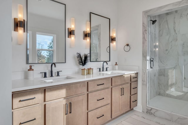 bathroom with vanity and walk in shower