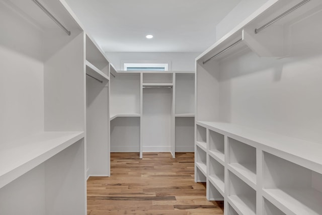 walk in closet with light wood-type flooring