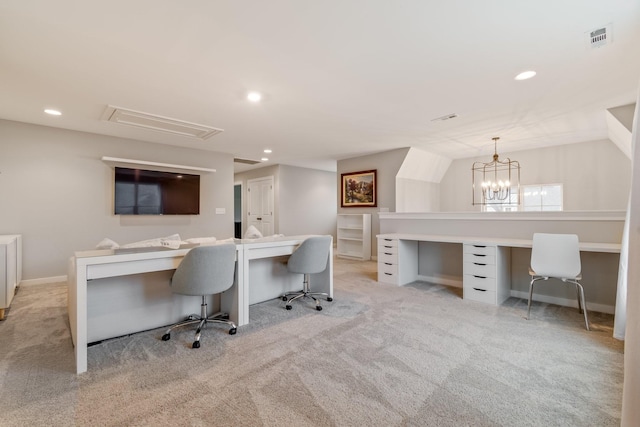 office space with light colored carpet