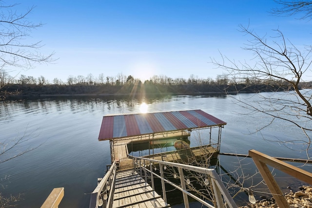 view of dock featuring a water view