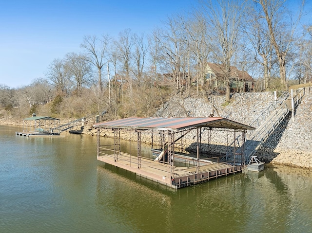 view of dock featuring a water view