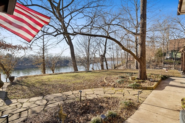 view of yard with a water view