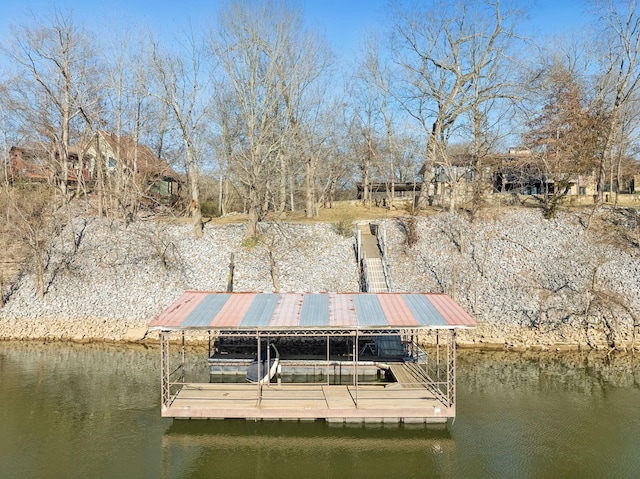 dock area with a water view