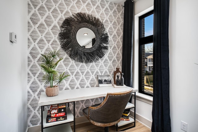 office area with hardwood / wood-style floors
