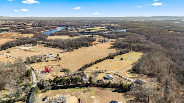 aerial view with a water view and a rural view