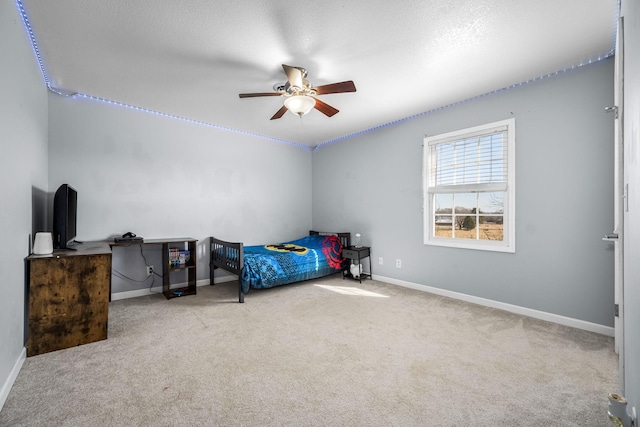 bedroom featuring carpet floors and ceiling fan