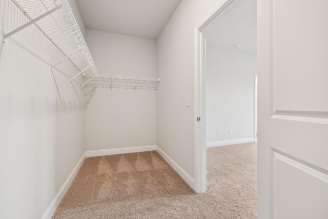 walk in closet with carpet