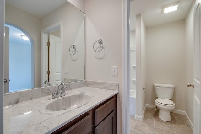 bathroom with vanity, tile patterned floors, and toilet