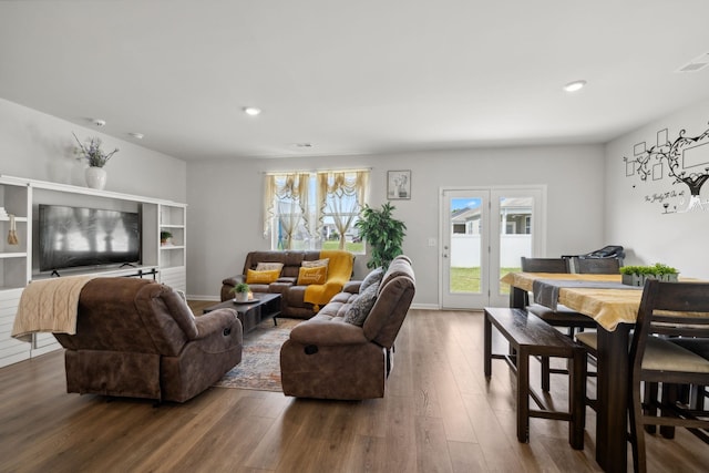 living room with hardwood / wood-style floors