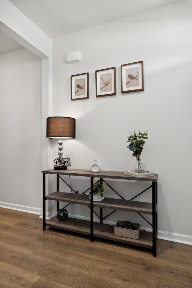 corridor with hardwood / wood-style flooring