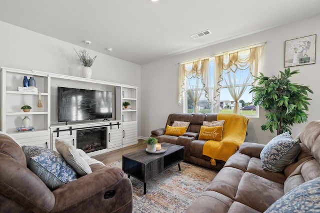 living room with hardwood / wood-style floors