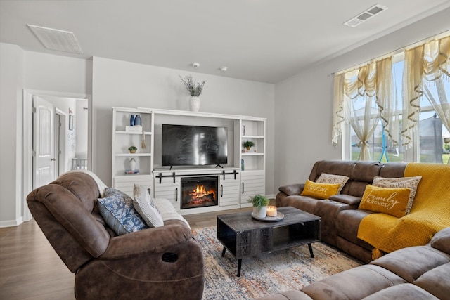 living room featuring light wood-type flooring