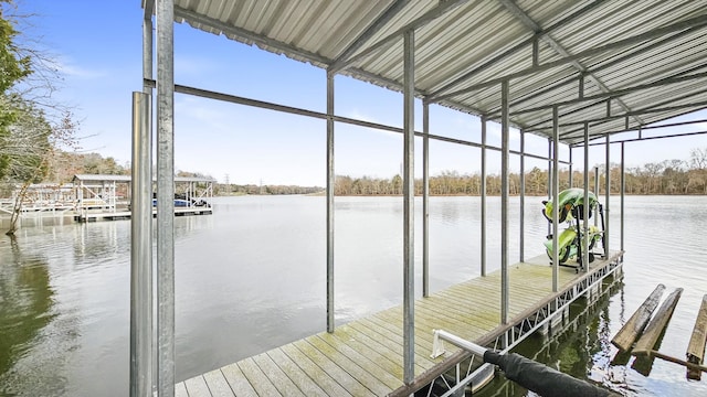 view of dock with a water view