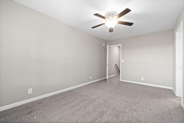 unfurnished bedroom with ceiling fan and carpet flooring