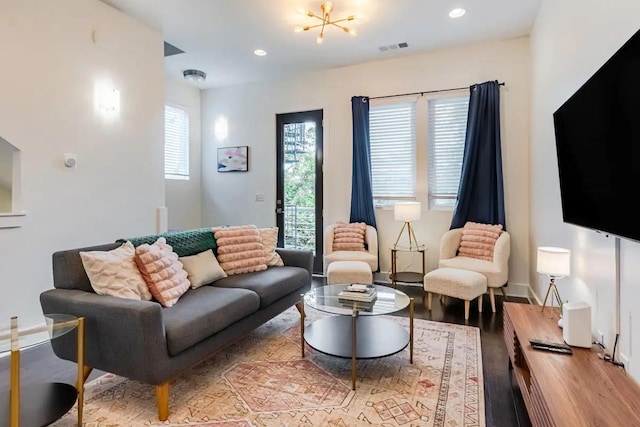 living room with light wood-type flooring