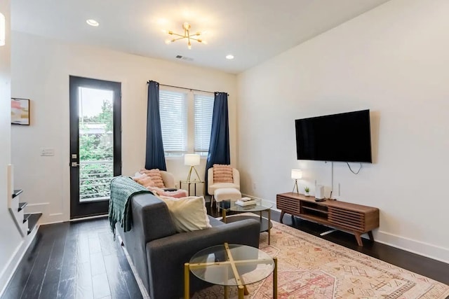 living room featuring dark hardwood / wood-style flooring