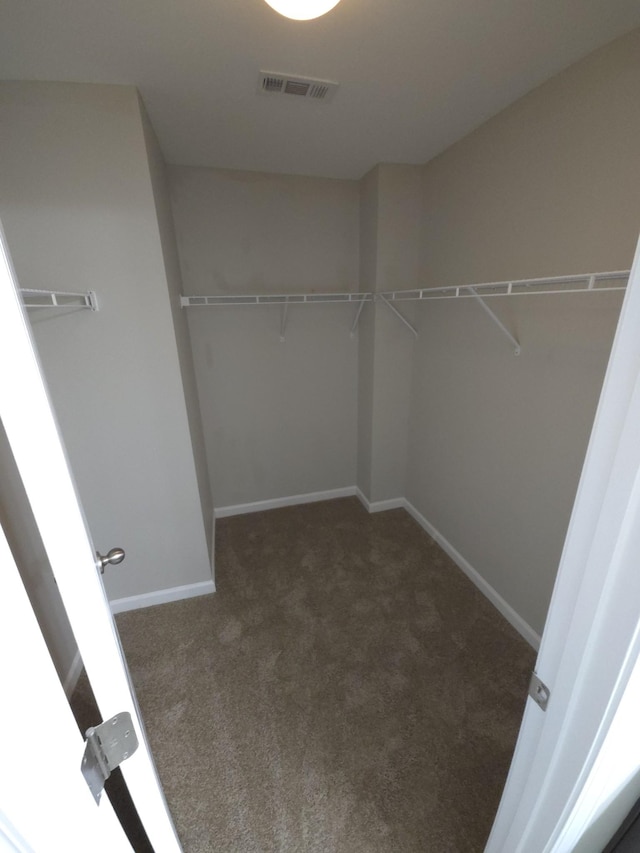 spacious closet with dark colored carpet