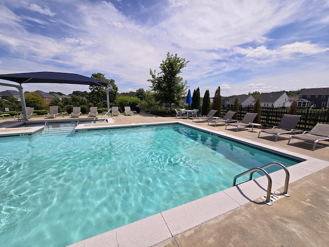 view of swimming pool with a patio area