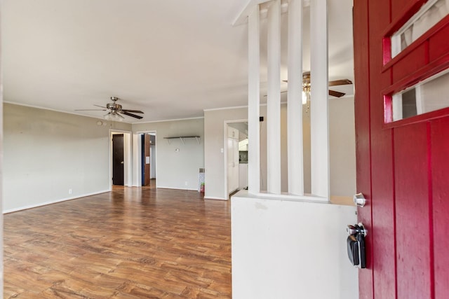 entryway featuring dark hardwood / wood-style flooring and ceiling fan