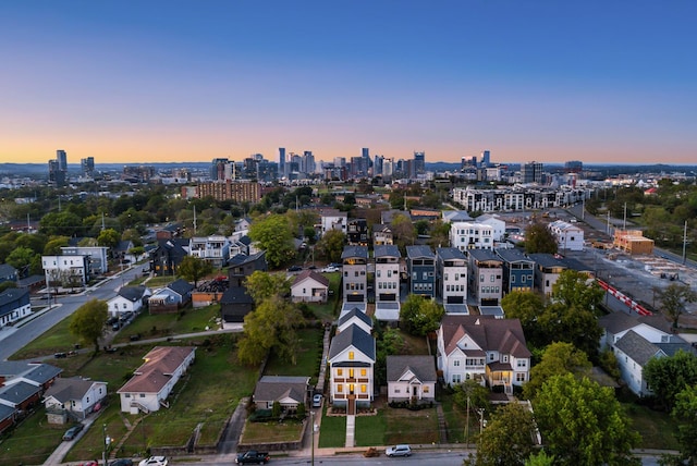 view of aerial view at dusk