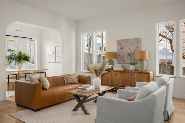 living area featuring light hardwood / wood-style flooring and a healthy amount of sunlight