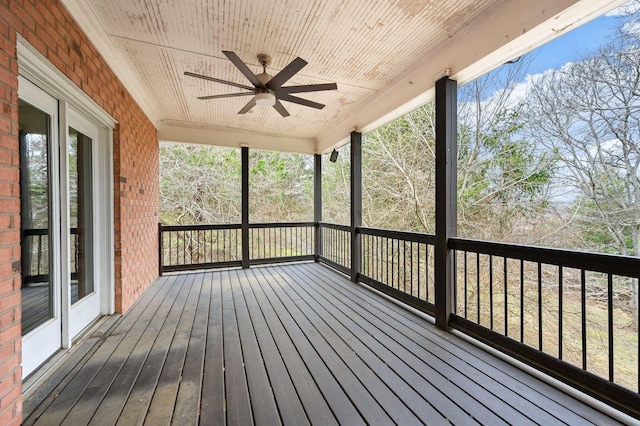 wooden deck with ceiling fan