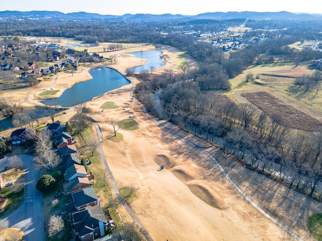 aerial view with a water and mountain view