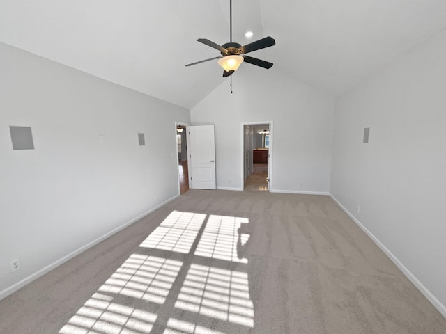 interior space featuring high vaulted ceiling and ceiling fan