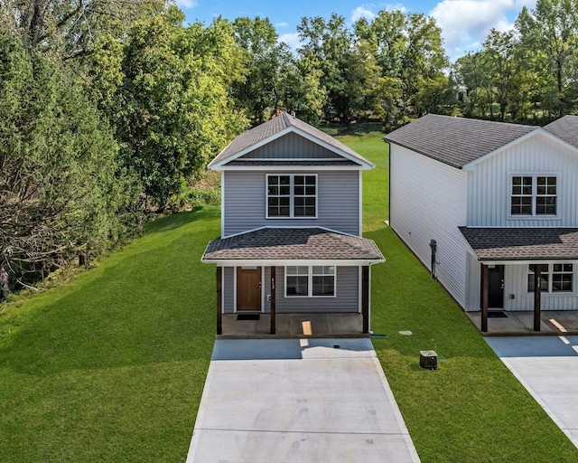 view of front of house featuring a front yard and a porch