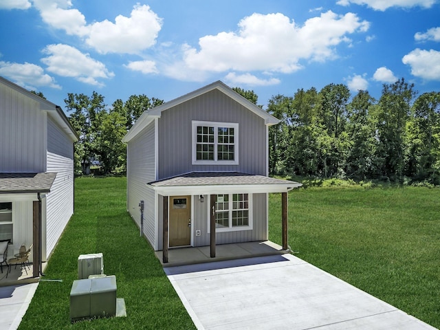 view of outbuilding featuring a yard