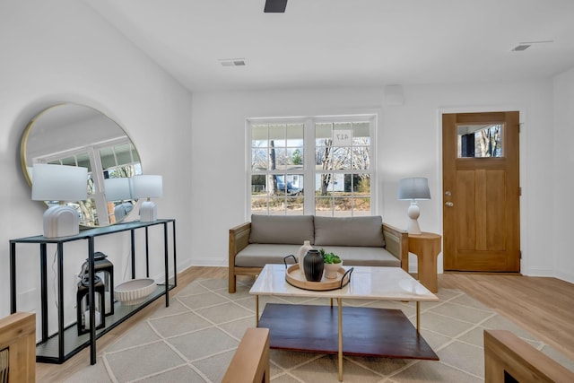 living room featuring light wood-type flooring