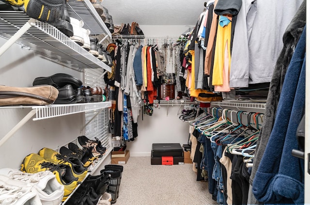 walk in closet featuring carpet floors