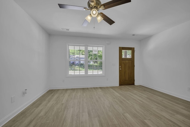 interior space featuring ceiling fan and light hardwood / wood-style flooring