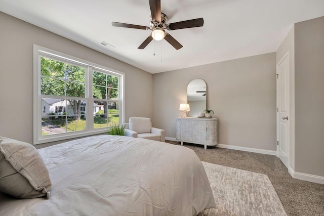 bedroom featuring carpet and ceiling fan