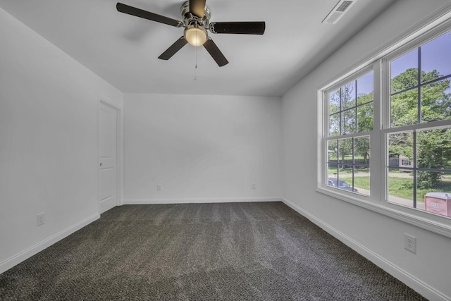 carpeted empty room with ceiling fan