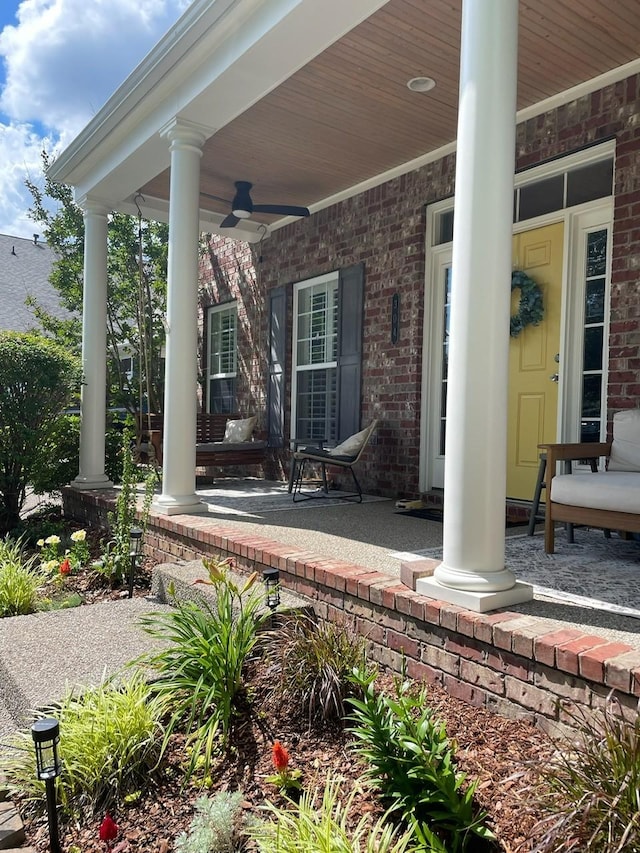 view of patio / terrace featuring ceiling fan and a porch