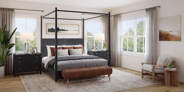 bedroom with light hardwood / wood-style floors