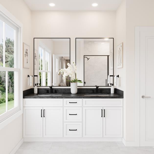 bathroom featuring vanity, a healthy amount of sunlight, and walk in shower